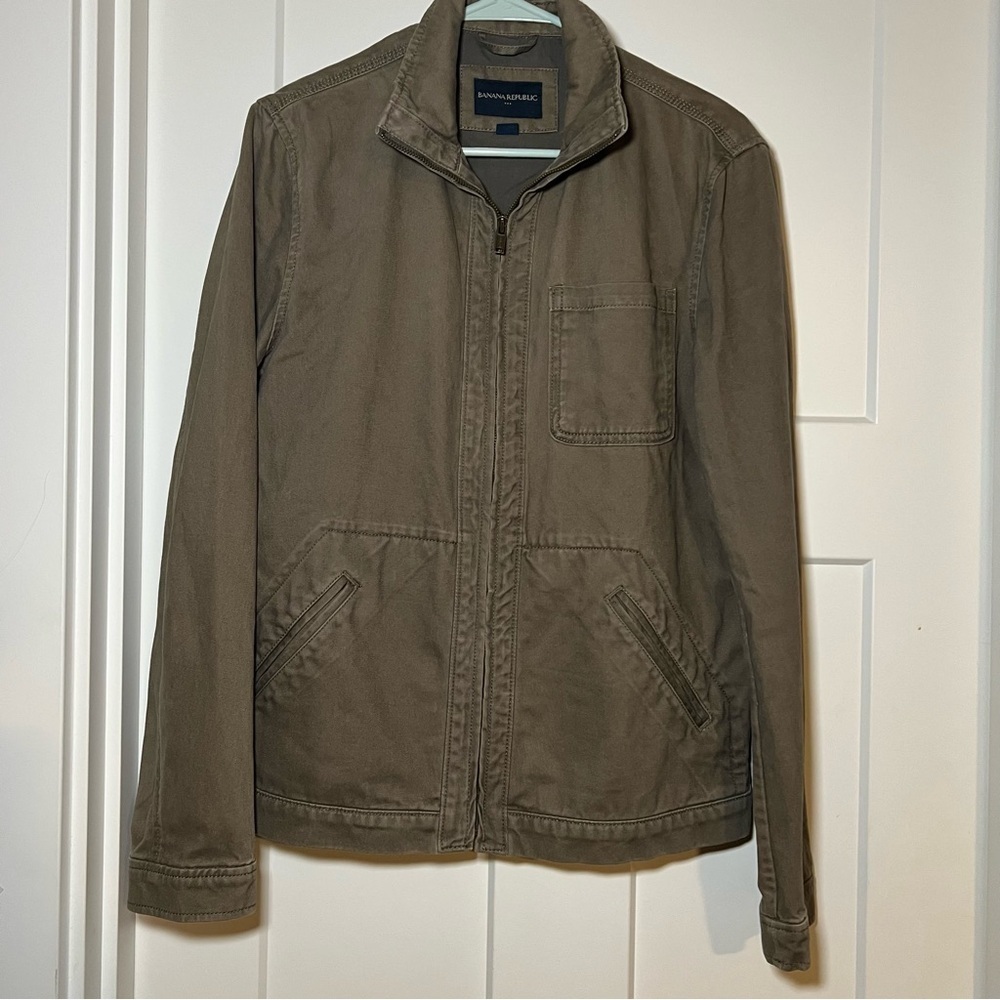 Banana Republic Utility Jacket Coat Mens Size Small Collard Olive Green Cotton